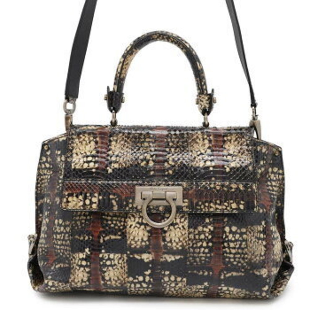 Ferragamo Sofia Gancini Python Shoulder Bag White… - image 1